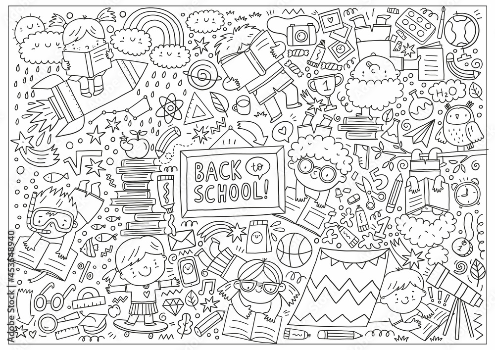 Big coloring page back to school