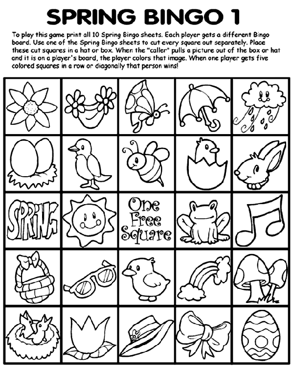 Spring bingo coloring page