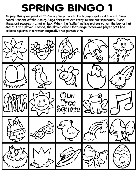 Spring bingo coloring page