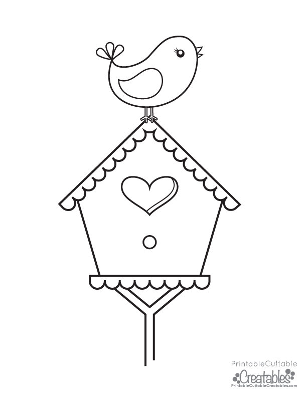 Bird perched on birdhouse free printable coloring page