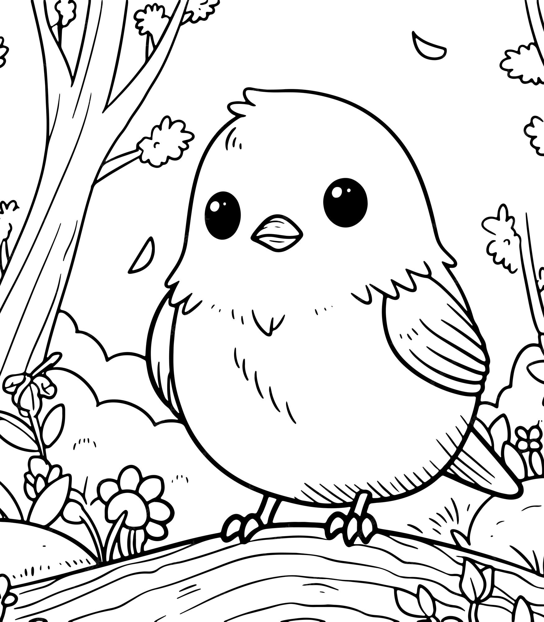 Premium vector cute little bird printable coloring pages for children handdrawn vector illustration