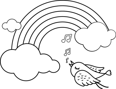 Rainbow and singing bird coloring page free printable coloring pages