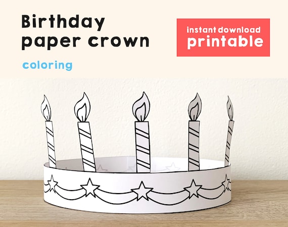 Birthday paper crown party activity printable kids coloring craft cake candle birthday decor printable favor pdf favor diy instant download instant download