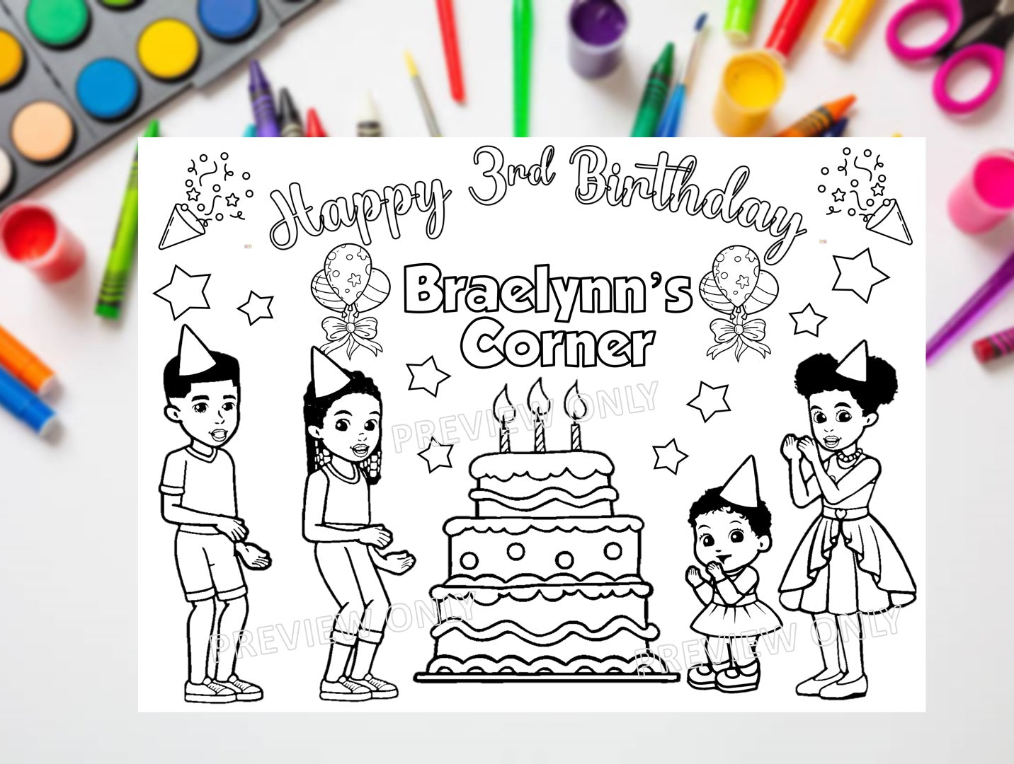 Gracies corner birthday party digital coloring page