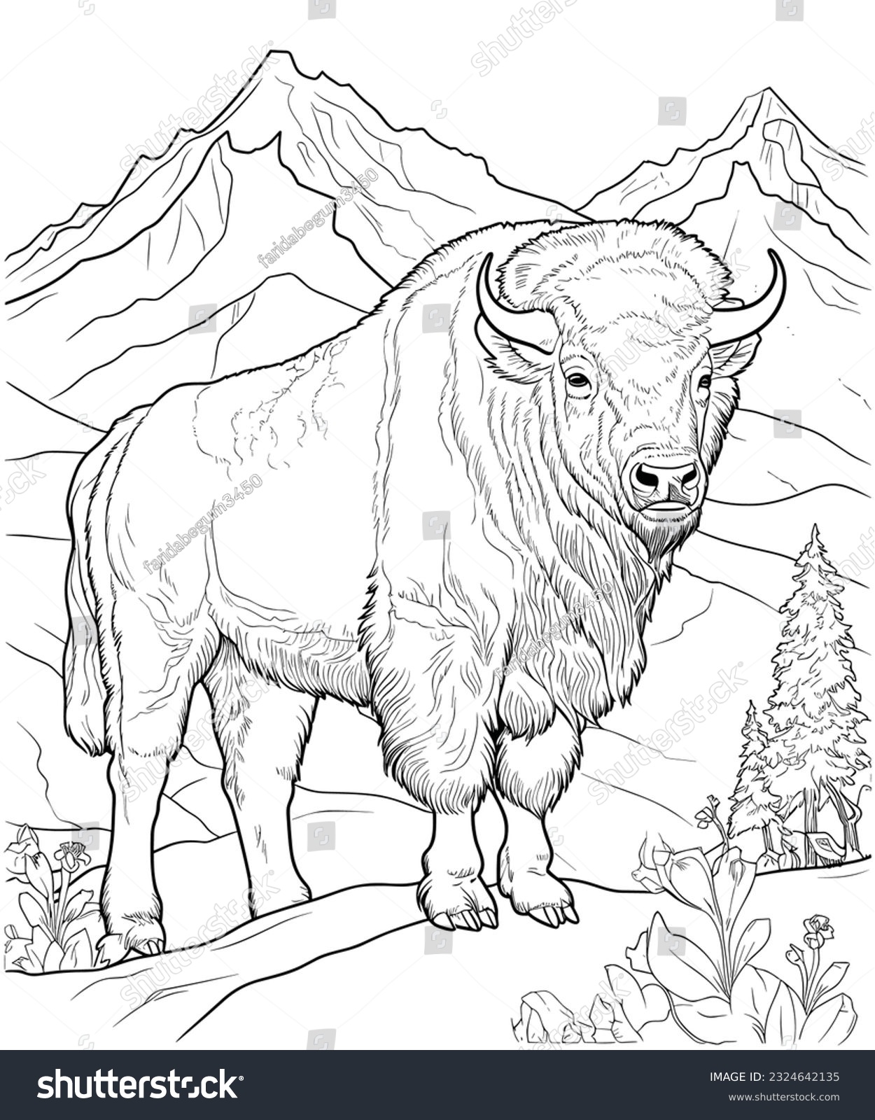 American bison wild coloring page stock vector royalty free