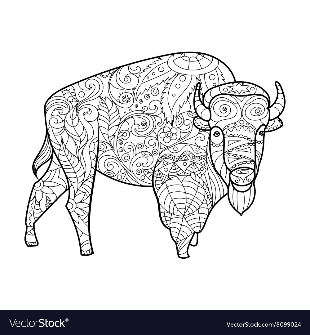 Bison animal coloring book for adults royalty free vector