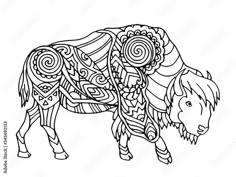 Bison coloring book drawing of an animal hand