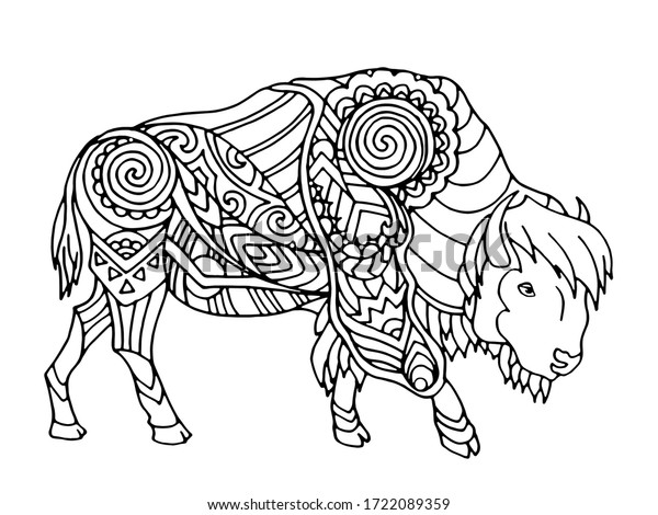 Bison coloring book drawing animal handdrawn stock vector royalty free