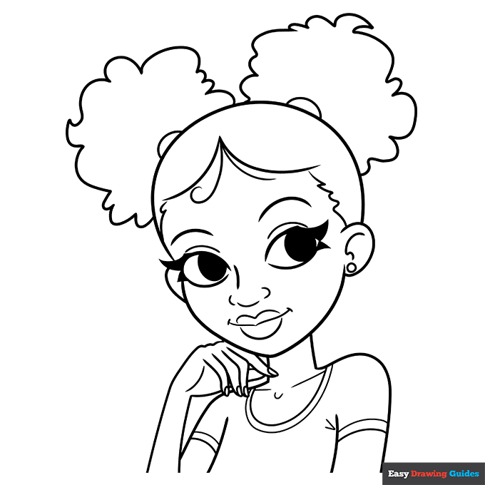 Black girl cartoon coloring page easy drawing guides