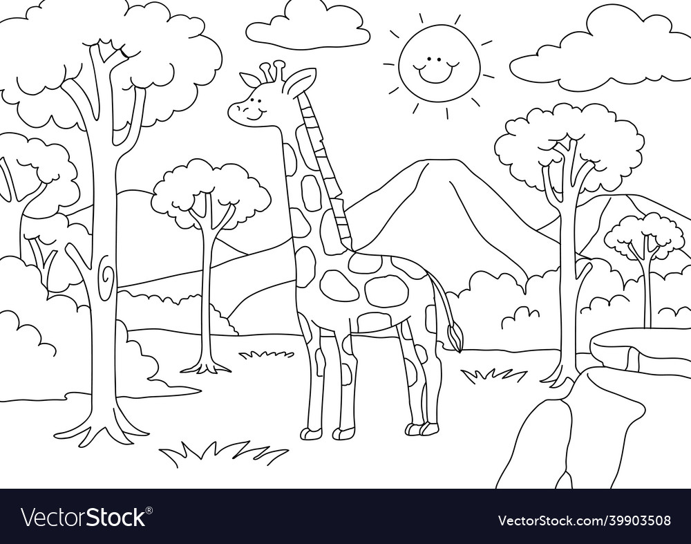 Giraffe kids coloring page blank printable vector image