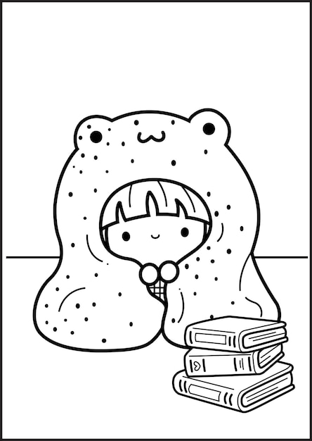 Premium vector a vector of coloring pages of a girl in a frog blanket