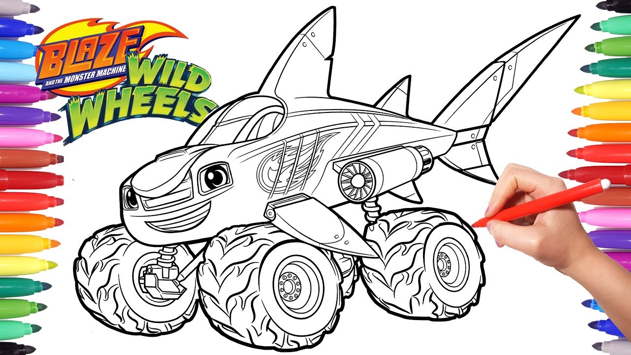 Blaze oster achines wild wheels shark blaze coloring pages blaze onster truck coloring