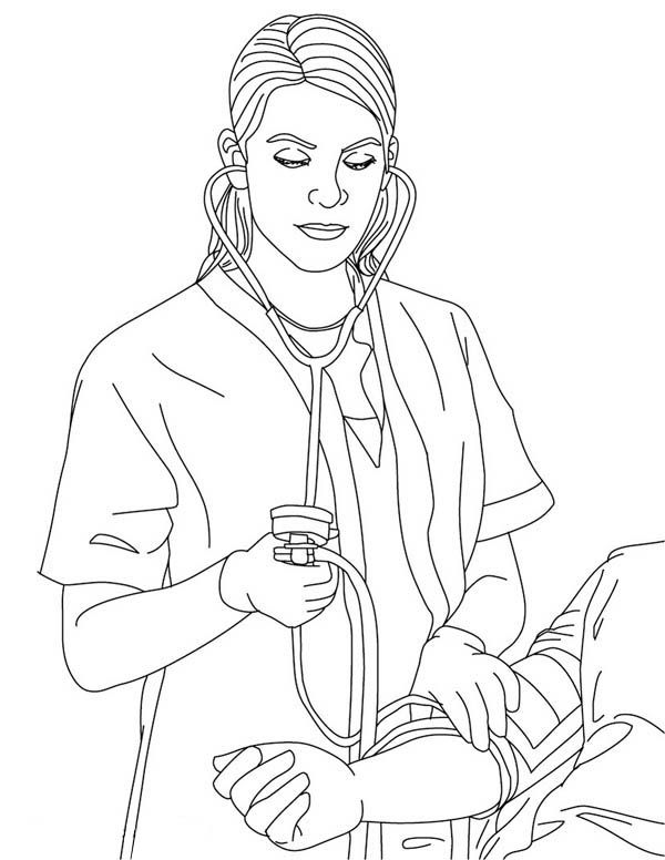 Nurse checking blood pressure coloring page