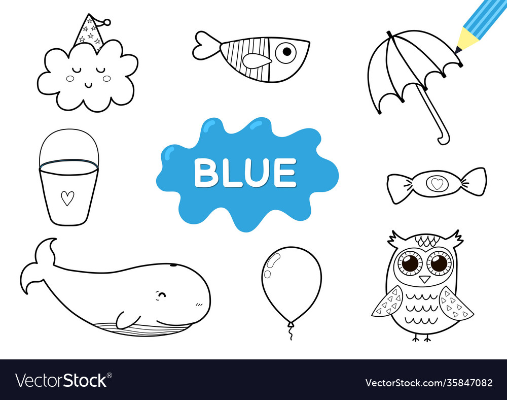 Color elements in blue coloring page for kids vector image