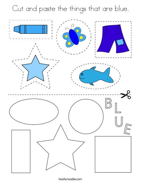 Cut and paste the things that are blue coloring page