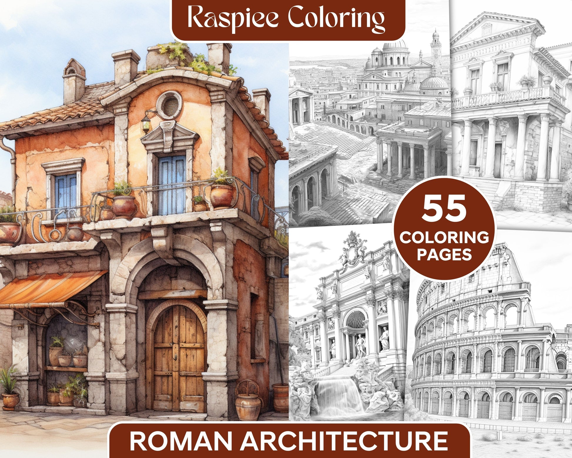 Roman architecture grayscale coloring pages printable for adults pdf â coloring