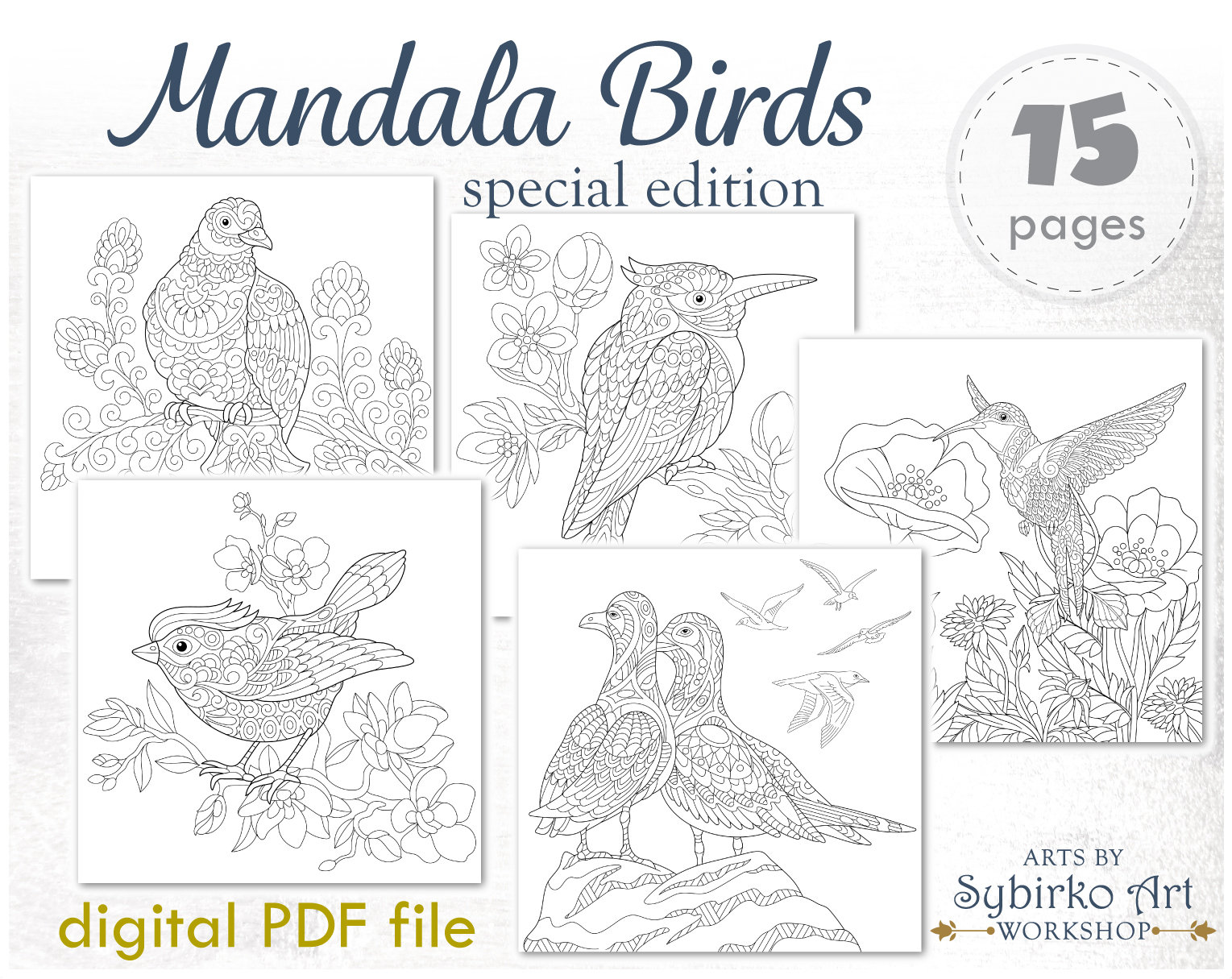 Exotic birds coloring pages coloring book for adults and kids mandala coloring bundle printable pdf coloring book instant download instant download