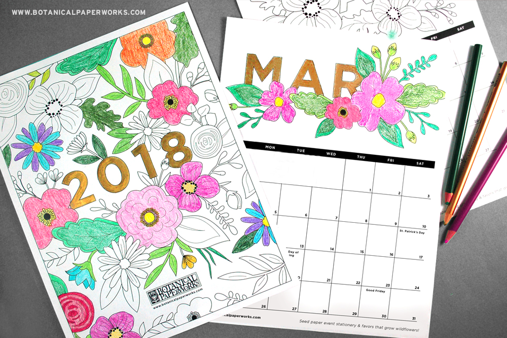 Free printables adult coloring book calendar