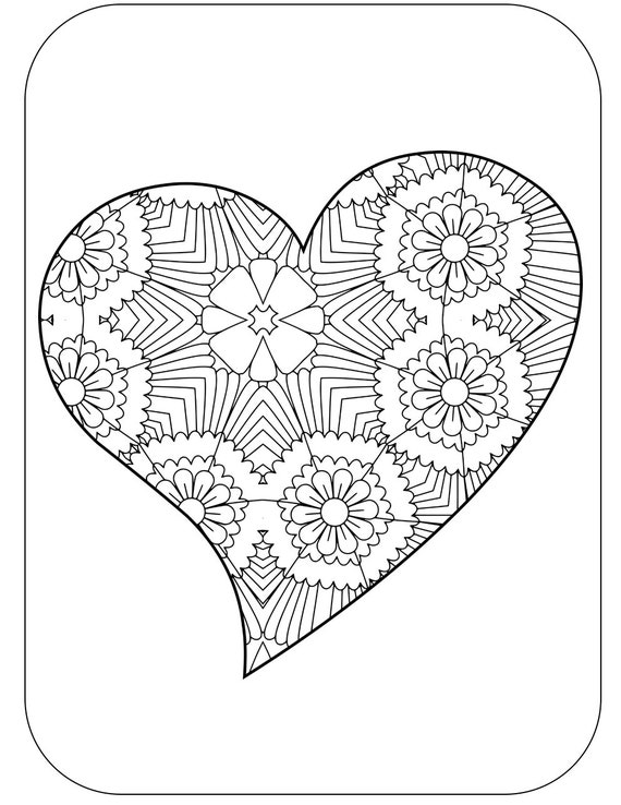 Heart coloring pages adult coloring book volume meditation relaxation patterns to print color printable pdf instant download