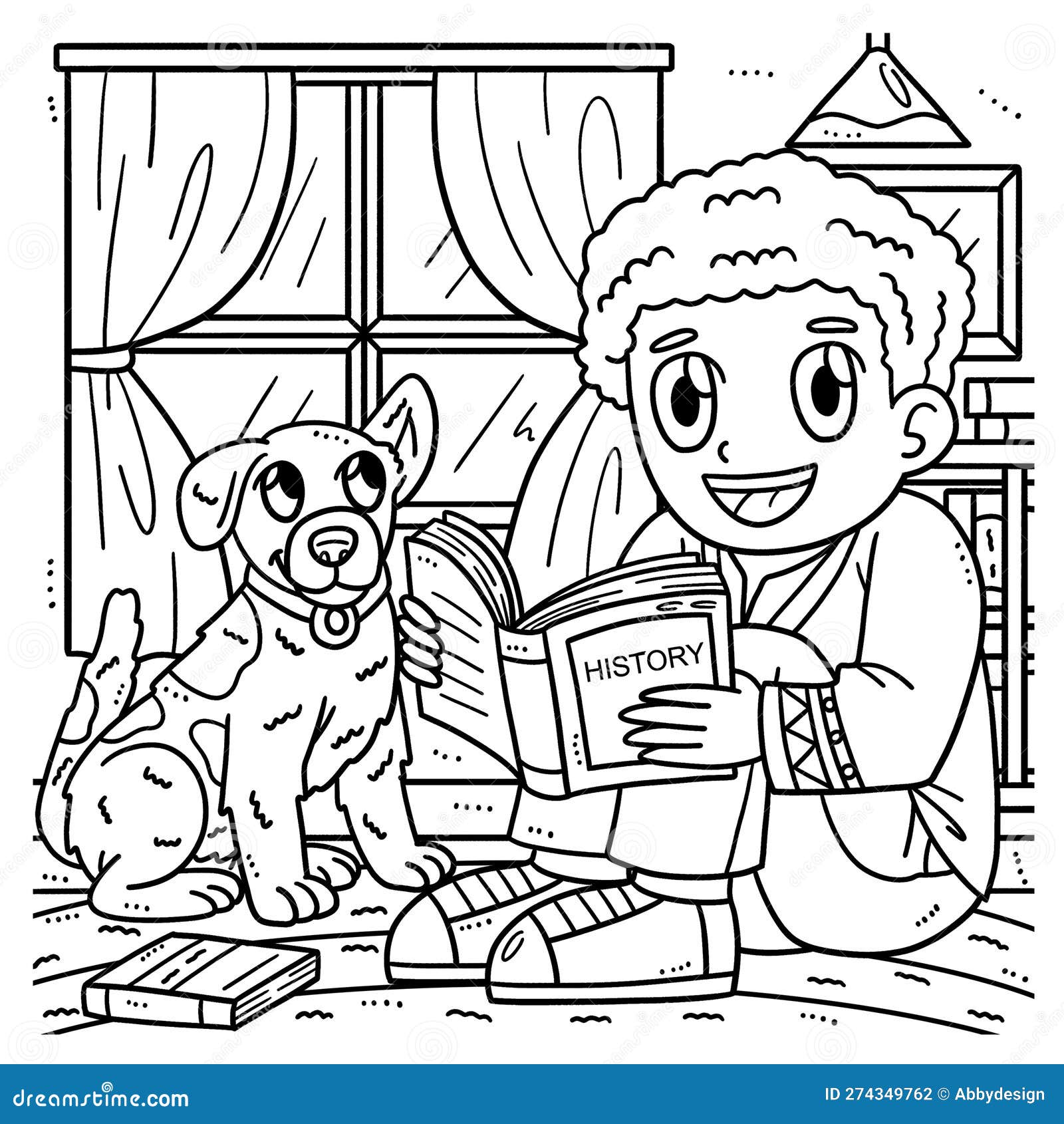 Juneteenth child reading a history book coloring stock vector