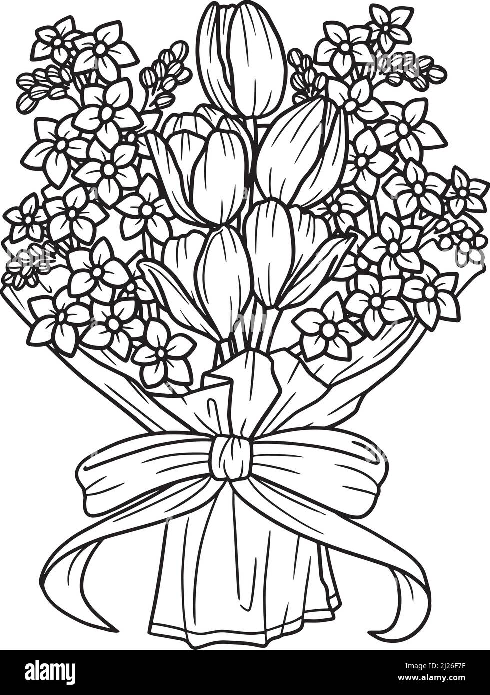 Flower bouquet coloring page for adults stock vector image art