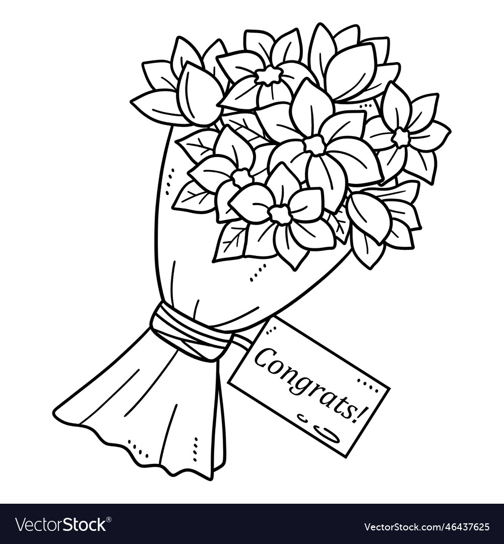 Flower bouquet isolated coloring page for kids vector image