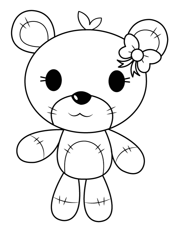 Printable teddy bear with hair bow coloring page