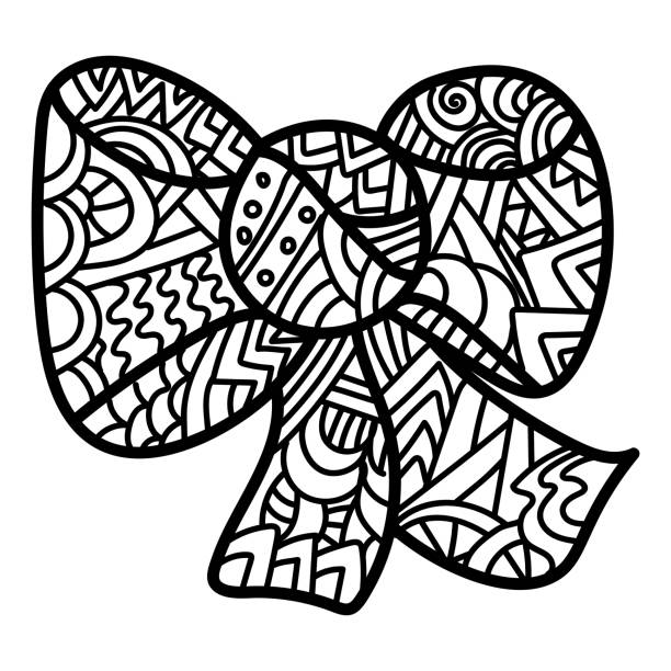 Antistress coloring page bow festive bow with ornate patterns stock illustration