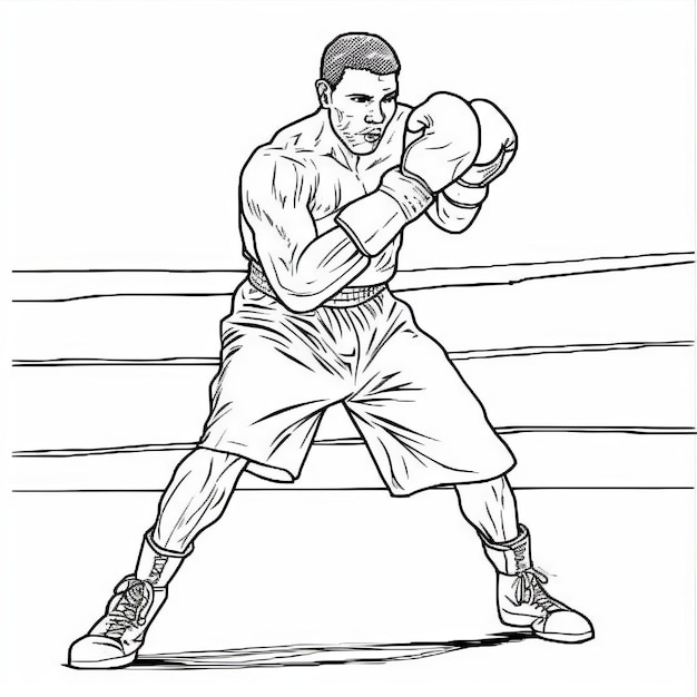 Premium ai image boxing man coloring page photorealistic drawing style