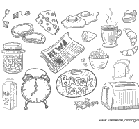 Breakfast doodle coloring pages