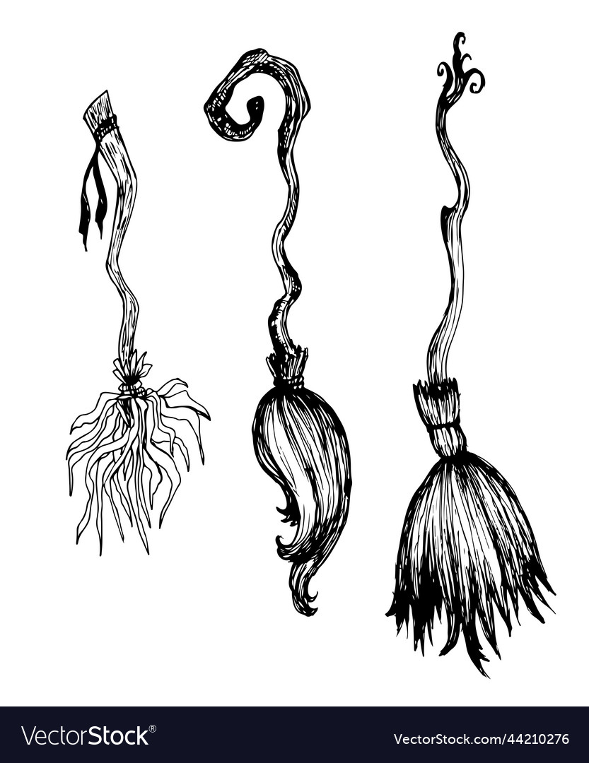 Collection of witch brooms coloring page for kids vector image