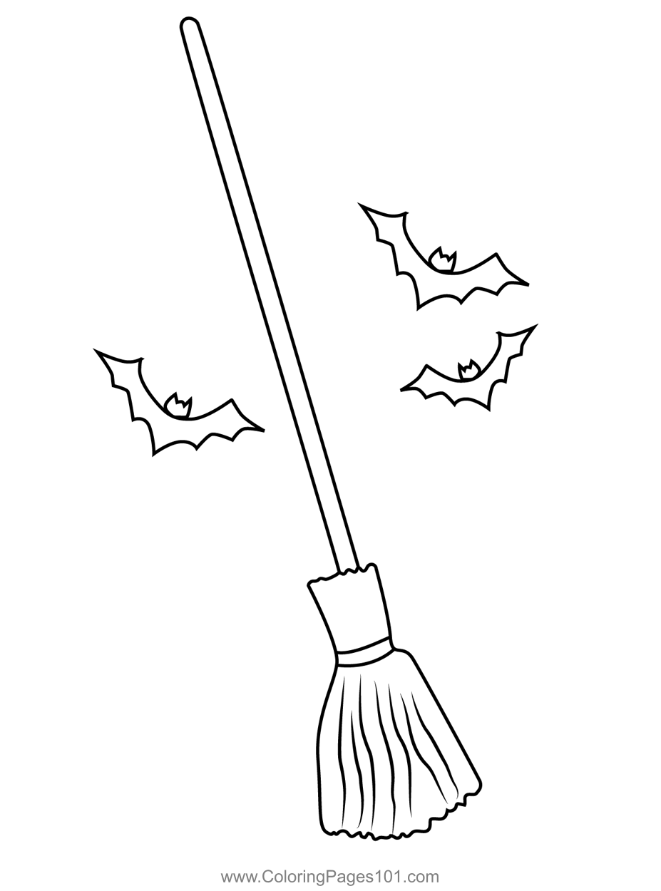 Witch broom coloring page for kids