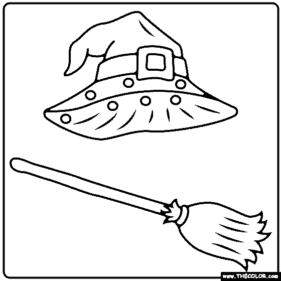 Witches hat and broo coloring page