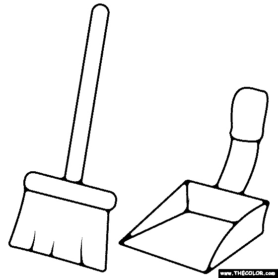 Broo and dust pan coloring page