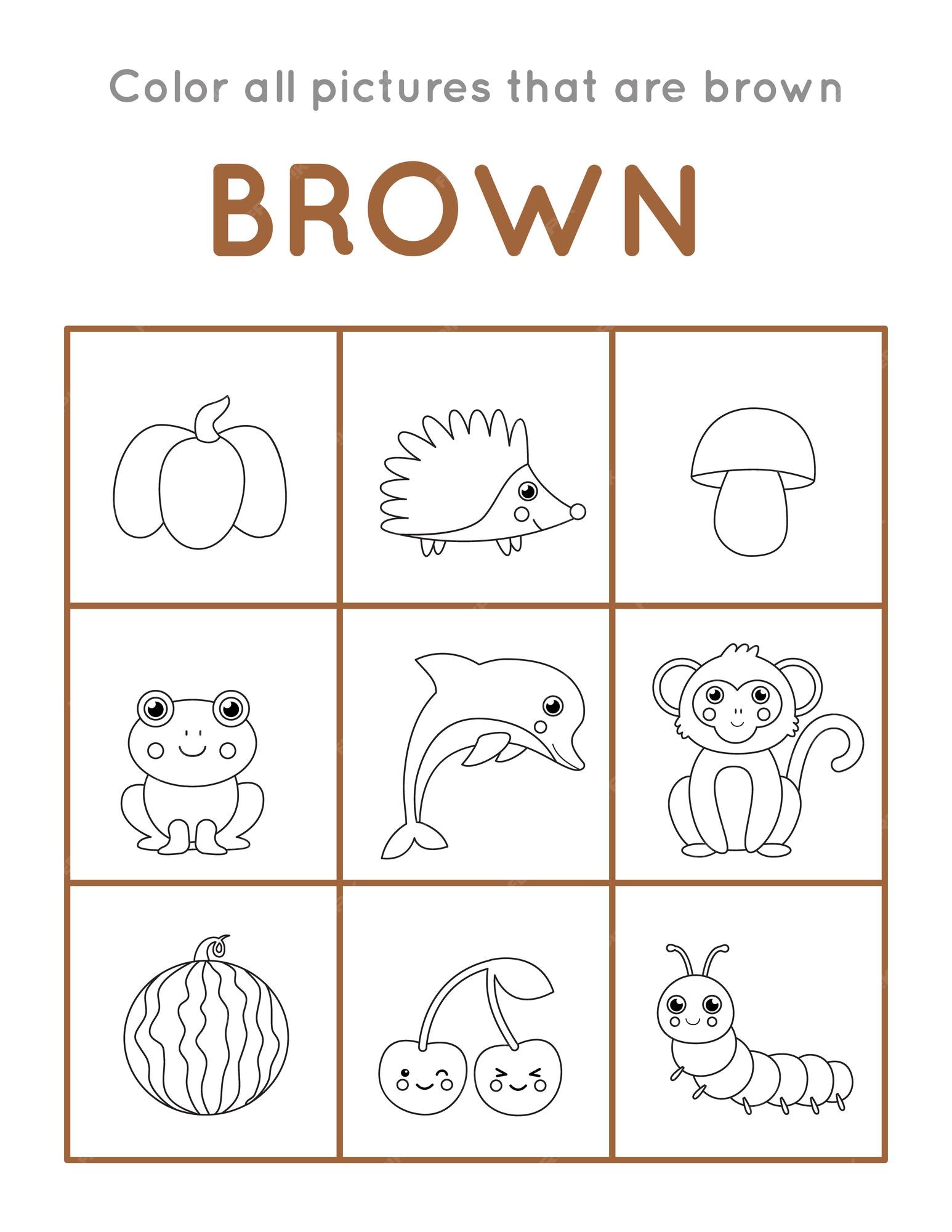 Premium vector color all objects that are brown color educational coloring game for kids