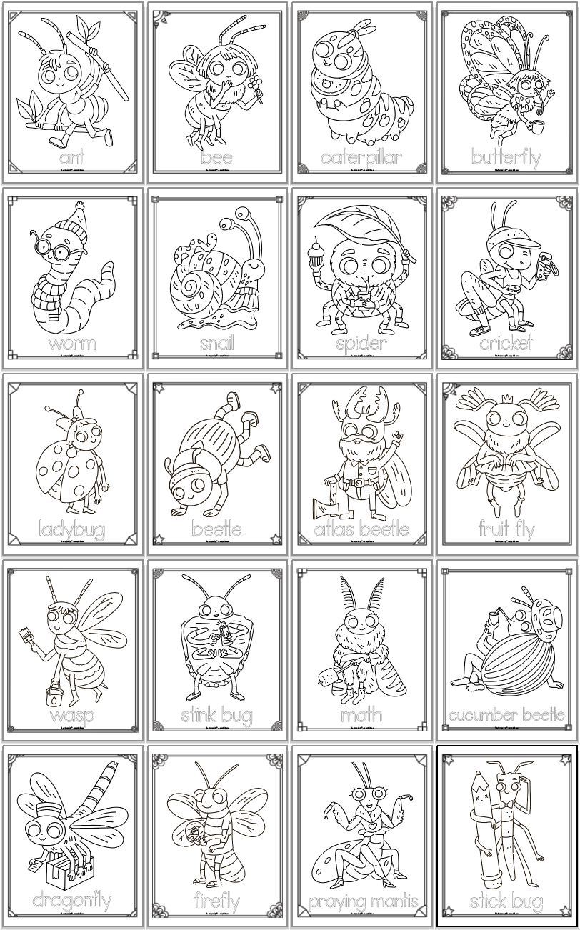 Cute insect coloring pages â the artisan life