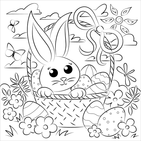 Easter basket and bunny coloring page free printable coloring pages