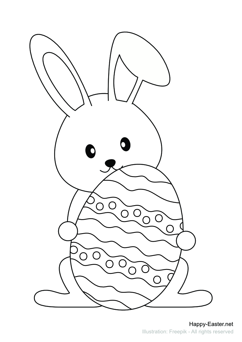 Free printable coloring page cute bunny with decorated egg