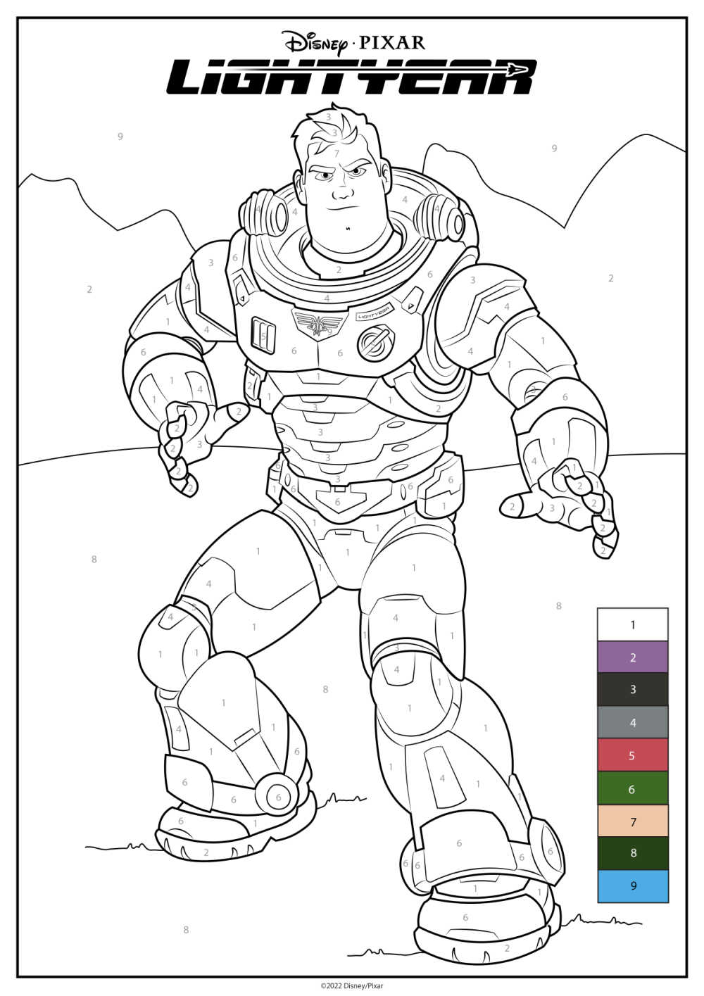Free printable buzz lightyear color by number
