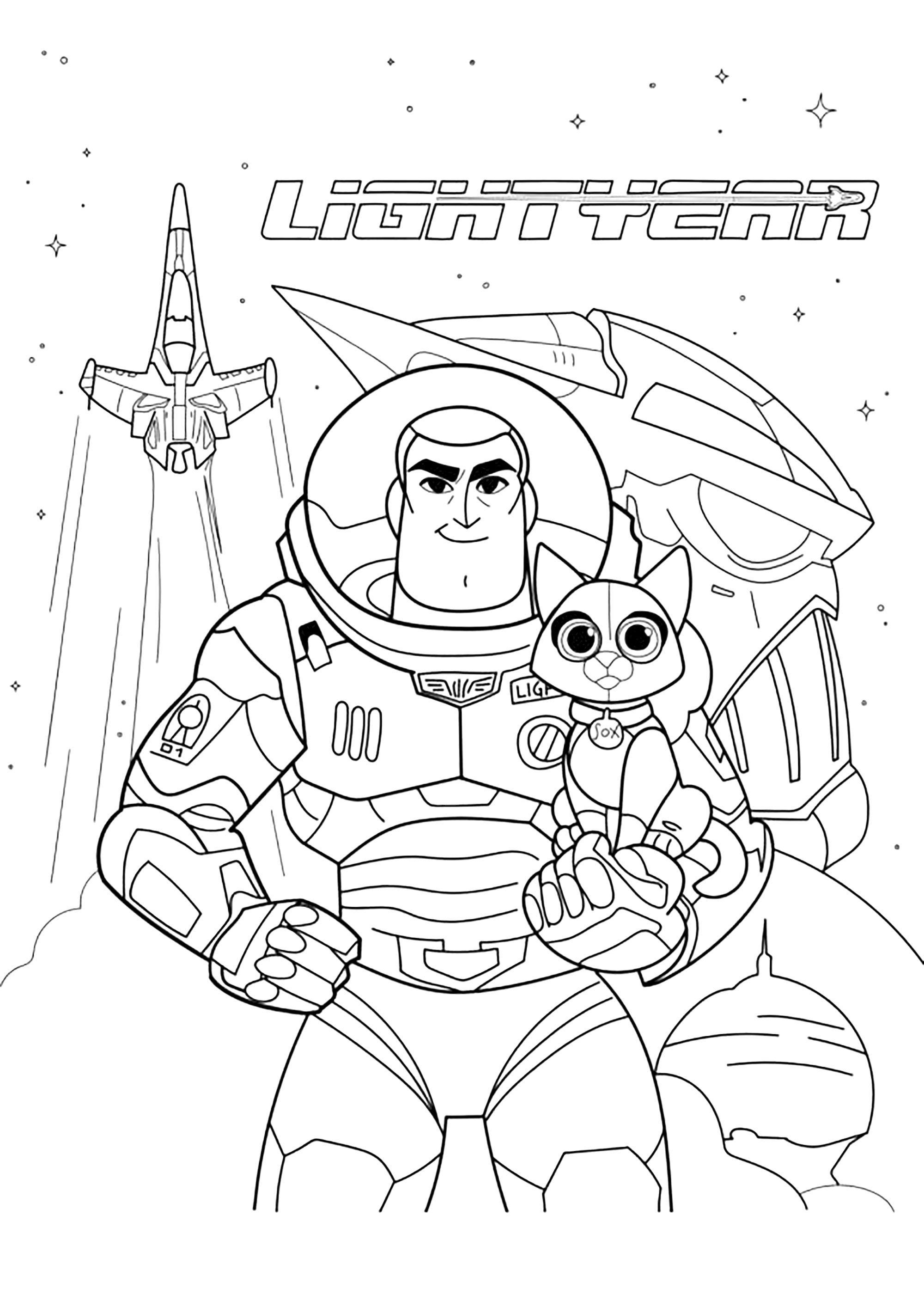 Buzz lightyear and sox coloring page