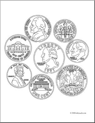 Clip art coin set coloring page i