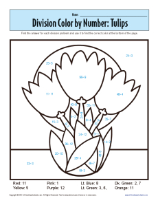 Color by number tulips printable division worksheets