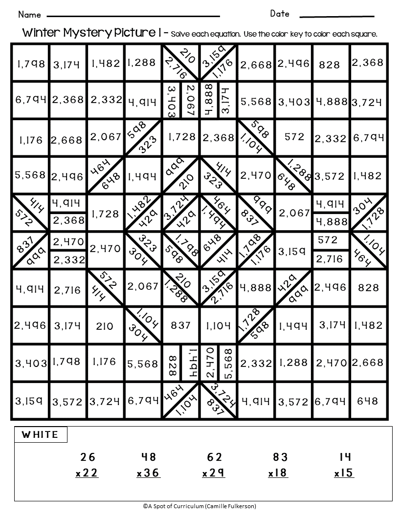 Winter math coloring pages multiplication and long division made by teachers