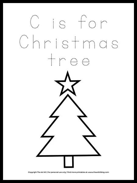 Free letter c is for christmas tree coloring page â the art kit