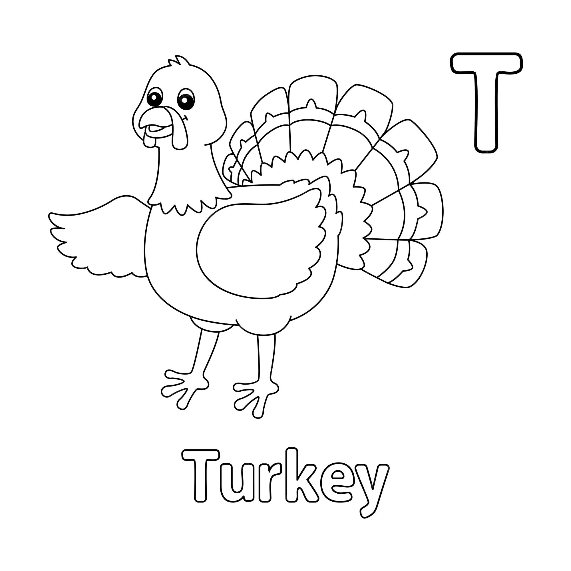 Premium vector turkey alphabet abc coloring page t