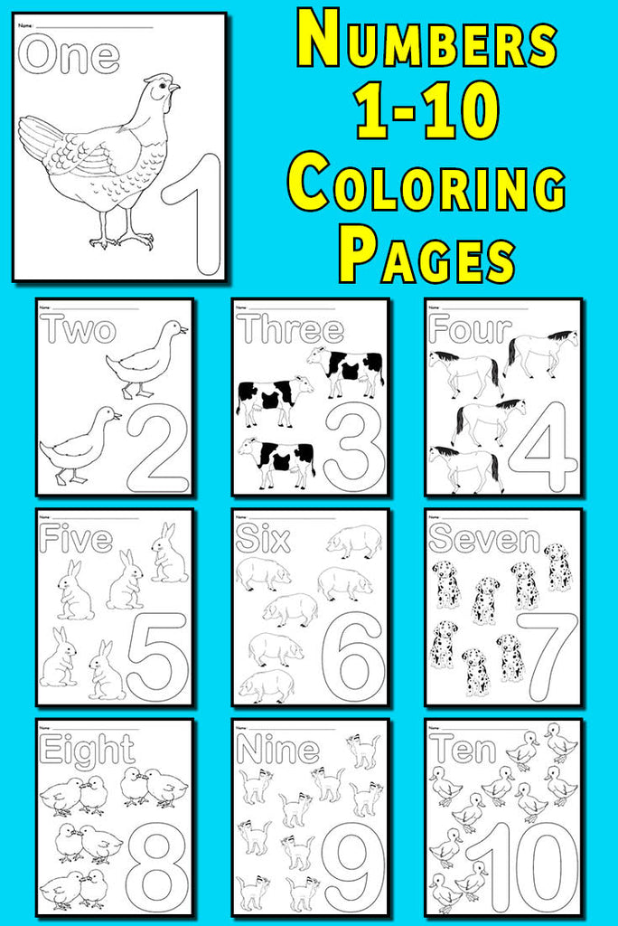 Printable animal number coloring pages