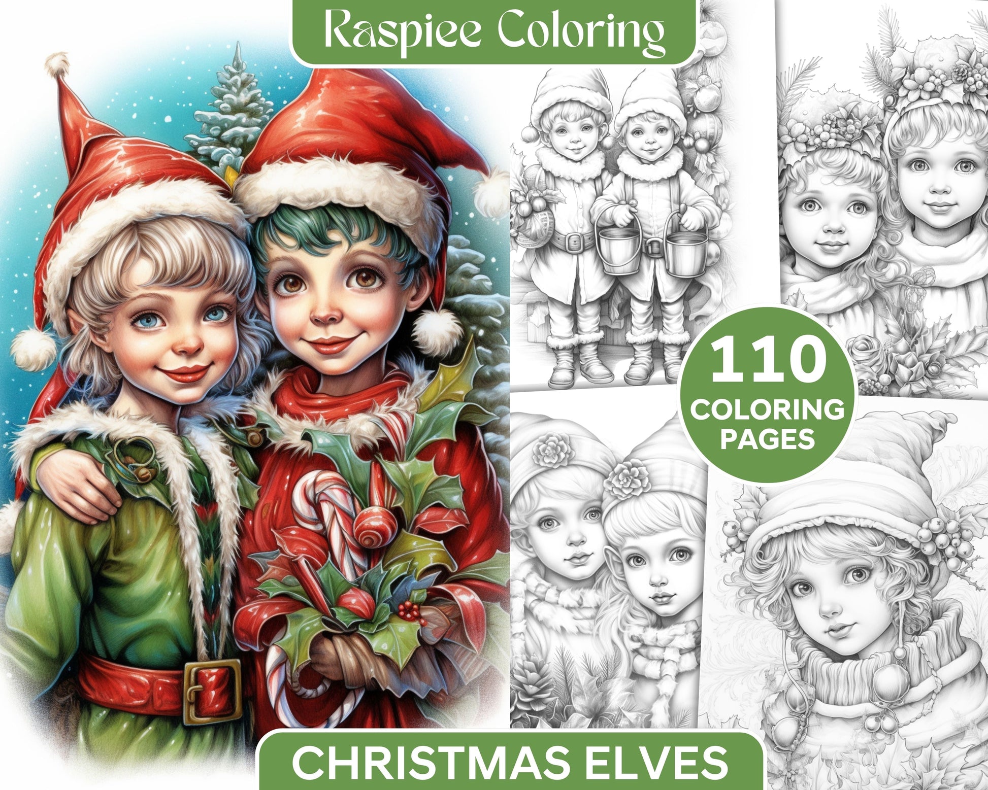 Christmas elves grayscale coloring pages printable for adults kids â coloring