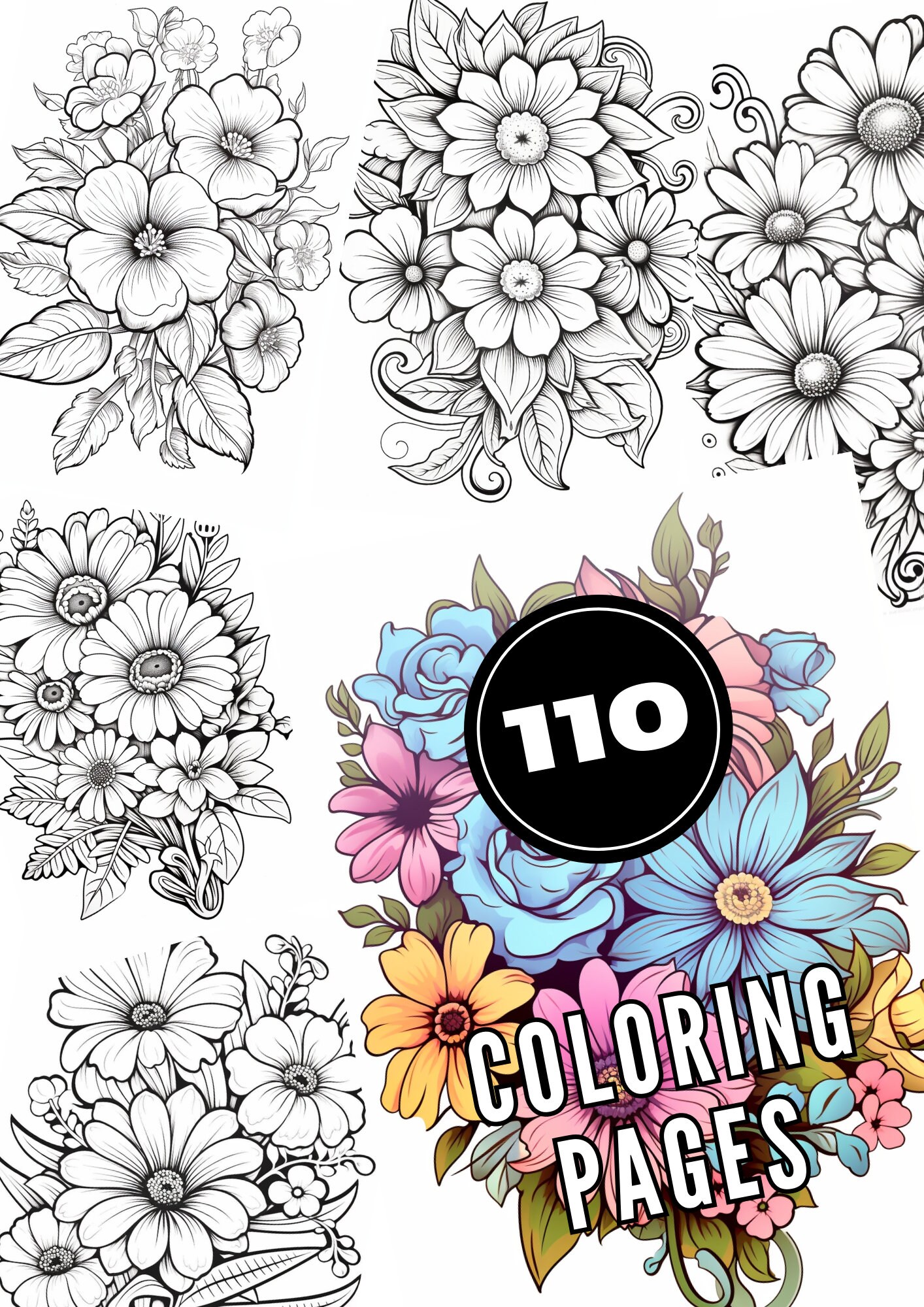 Flower coloring book beautiful designs for mindful relaxation instant download