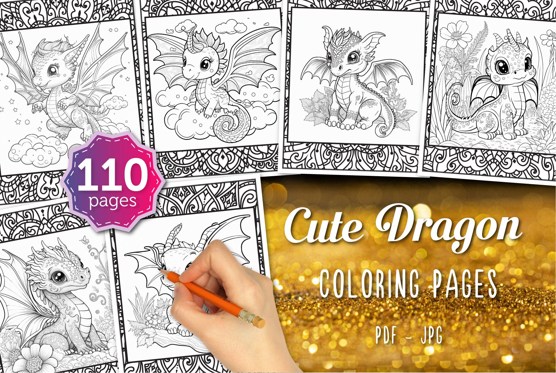 Cute dragon coloring pages animal illustrations creative market