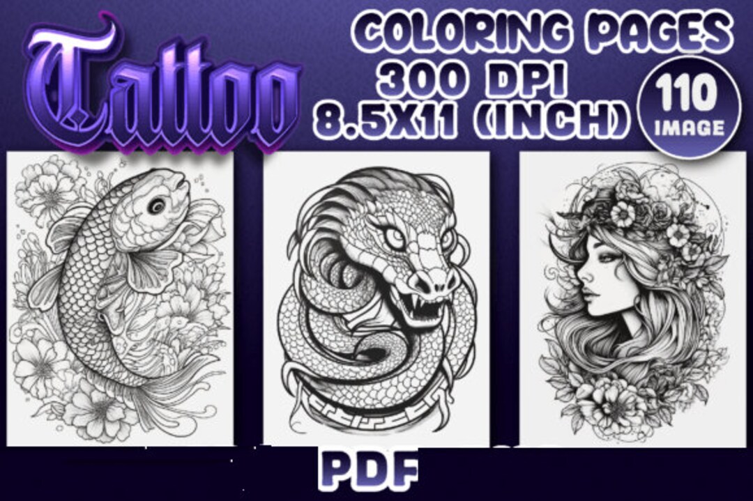 Intricate tattoos coloring pages for adults instant download pdf printable digital product designs